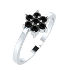 EternalDia Round 0.25 Ct Black D/VVS1 Diamond 14k Finish Sterling Silver Flower Band Ring - EternalDia