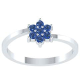 EternalDia Round 0.25 Ct Blue D/VVS1 Diamond 14k Finish Sterling Silver Flower Band Ring - EternalDia