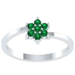 EternalDia Round 0.25 Ct Green D/VVS1 Diamond 14k Finish Sterling Silver Flower Band Ring - EternalDia