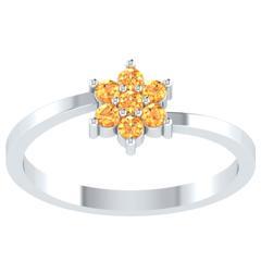 EternalDia Round 0.25ct Yellow D/VVS1 Diamond 14k Finish Sterling Silver Flower Band Ring - EternalDia