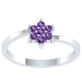 EternalDia Round 0.25ct Purple D/VVS1 Diamond 14k Finish Sterling Silver Flower Band Ring - EternalDia
