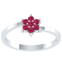 EternalDia Round 0.25 Ct Red D/VVS1 Diamond 14k Finish Sterling Silver Flower Band Ring - EternalDia