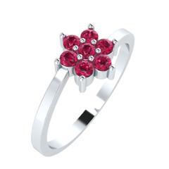 EternalDia Round 0.25 Ct Red D/VVS1 Diamond 14k Finish Sterling Silver Flower Band Ring - EternalDia