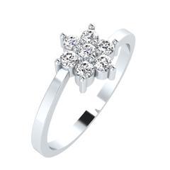 EternalDia Round 0.25 Ct White D/VVS1 Diamond 14k Finish Sterling Silver Flower Band Ring - EternalDia