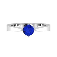 EternalDia Round 0.25 Ct Blue D/VVS1 Diamond 14k Finish Sterling Silver Solitaire Band Ring - EternalDia