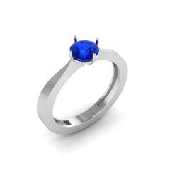 EternalDia Round 0.25 Ct Blue D/VVS1 Diamond 14k Finish Sterling Silver Solitaire Band Ring - EternalDia