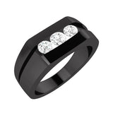 EternalDia Round Shape 0.3 Ct D/VVS1 Simulated Diamond Three Stone Band Ring 925 Black Rodium Over Sterling Silver - EternalDia