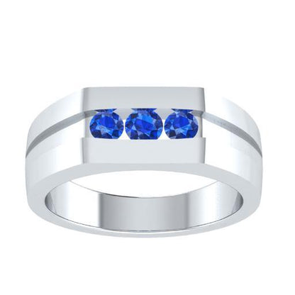 EternalDia Round Shape 0.3 Ct D/VVS1 Simulated Diamond Three Stone Wedding Band Ring In 925 Sterling Silver - EternalDia