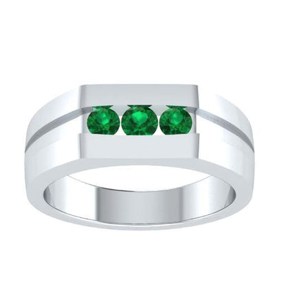 EternalDia Round Shape 0.3 Ct D/VVS1 Simulated Diamond Three Stone Wedding Band Ring In 925 Sterling Silver - EternalDia