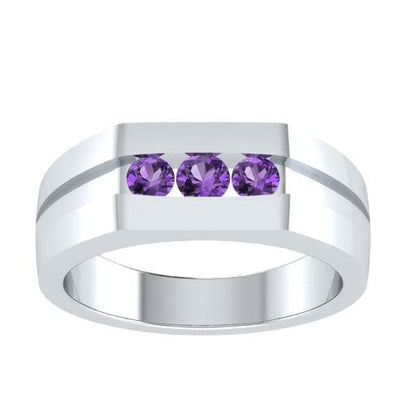 EternalDia Round Shape 0.3 Ct D/VVS1 Simulated Diamond Three Stone Wedding Band Ring In 925 Sterling Silver - EternalDia