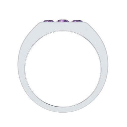 EternalDia Round Shape 0.3 Ct D/VVS1 Simulated Diamond Three Stone Wedding Band Ring In 925 Sterling Silver - EternalDia