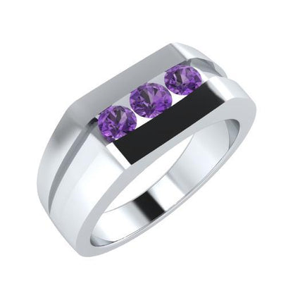 EternalDia Round Shape 0.3 Ct D/VVS1 Simulated Diamond Three Stone Wedding Band Ring In 925 Sterling Silver - EternalDia