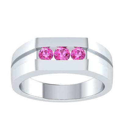 EternalDia Round Shape 0.3 Ct D/VVS1 Simulated Diamond Three Stone Wedding Band Ring In 925 Sterling Silver - EternalDia