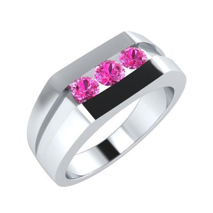 EternalDia Round Shape 0.3 Ct D/VVS1 Simulated Diamond Three Stone Wedding Band Ring In 925 Sterling Silver - EternalDia