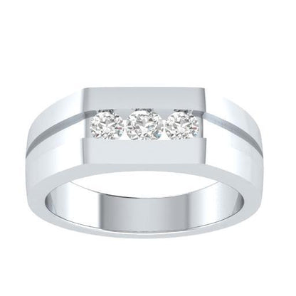 EternalDia Round Shape 0.3 Ct D/VVS1 Simulated Diamond Three Stone Wedding Band Ring In 925 Sterling Silver - EternalDia