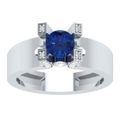 EternalDia Round 1.2 Ct Blue D/VVS1 Diamond 14k Finish Sterling Silver Solitaire Band Ring - EternalDia