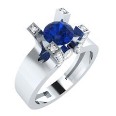 EternalDia Round 1.2 Ct Blue D/VVS1 Diamond 14k Finish Sterling Silver Solitaire Band Ring - EternalDia