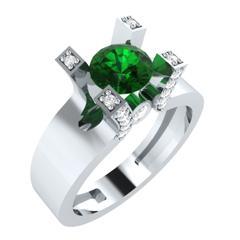 EternalDia Round 1.2 Ct Green D/VVS1 Diamond 14k Finish Sterling Silver Solitaire Band Ring - EternalDia