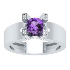 EternalDia Round 1.2ct Purple D/VVS1 Diamond 14k Finish Sterling Silver Solitaire Band Ring - EternalDia