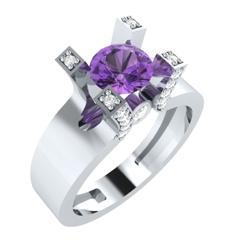 EternalDia Round 1.2ct Purple D/VVS1 Diamond 14k Finish Sterling Silver Solitaire Band Ring - EternalDia