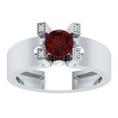 EternalDia Round 1.2 Ct Red D/VVS1 Diamond 14k Finish Sterling Silver Solitaire Band Ring - EternalDia