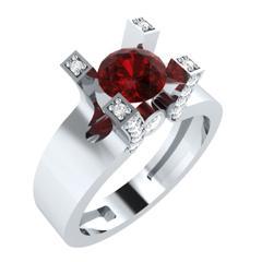 EternalDia Round 1.2 Ct Red D/VVS1 Diamond 14k Finish Sterling Silver Solitaire Band Ring - EternalDia