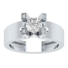 EternalDia Round 1.2 Ct White D/VVS1 Diamond 14k Finish Sterling Silver Solitaire Band Ring - EternalDia