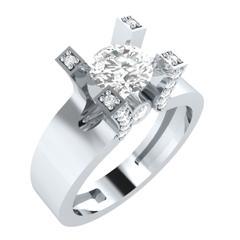 EternalDia Round 1.2 Ct White D/VVS1 Diamond 14k Finish Sterling Silver Solitaire Band Ring - EternalDia
