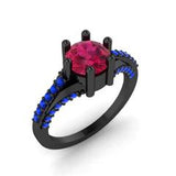 EternalDia 14k Black Finish Sterling Silver 4.25 Ct Blue & Red D/VVS1 Diamond Wedding Ring - EternalDia