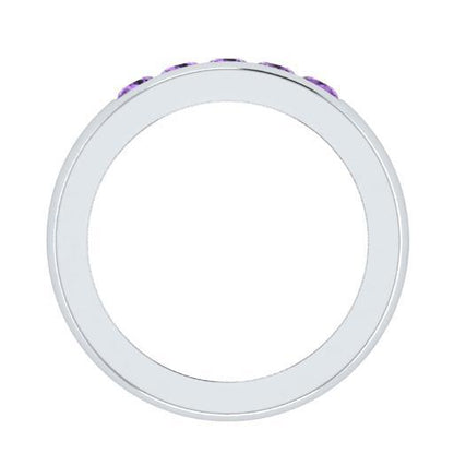 EternalDia Round Shape 0.5 Ct D/VVS1 Simulated Diamond Five-Stone Wedding Band Ring In 925 Sterling Silver - EternalDia