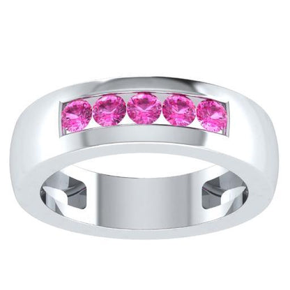 EternalDia Round Shape 0.5 Ct D/VVS1 Simulated Diamond Five-Stone Wedding Band Ring In 925 Sterling Silver - EternalDia