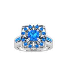 EternalDia Round 1.5 Ct D/VVS1 Blue Diamond 14k Finish Sterling Silver Flower Band Ring - EternalDia