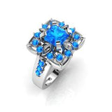 EternalDia Round 1.5 Ct D/VVS1 Blue Diamond 14k Finish Sterling Silver Flower Band Ring - EternalDia