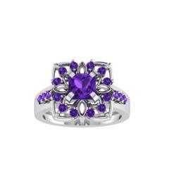 EternalDia Round 1.5Ct D/VVS1 Purple Diamond 14k Finish Sterling Silver Flower Band Ring - EternalDia