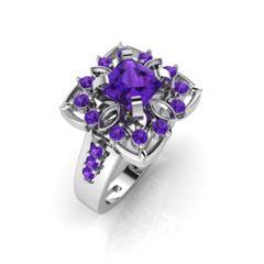 EternalDia Round 1.5Ct D/VVS1 Purple Diamond 14k Finish Sterling Silver Flower Band Ring - EternalDia