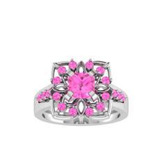 EternalDia Round 1.5 Ct D/VVS1 Red Diamond 14k Finish Sterling Silver Flower Band Ring - EternalDia