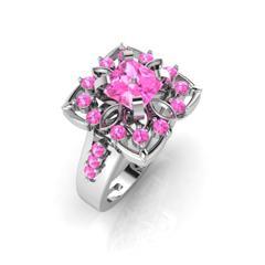 EternalDia Round 1.5 Ct D/VVS1 Red Diamond 14k Finish Sterling Silver Flower Band Ring - EternalDia