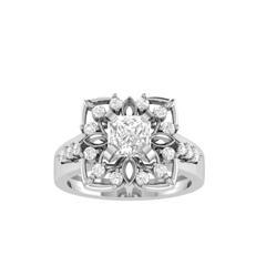 EternalDia Round 1.5 Ct D/VVS1 White Diamond 14k Finish Sterling Silver Flower Band Ring - EternalDia