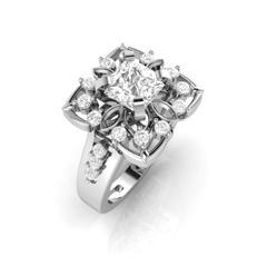 EternalDia Round 1.5 Ct D/VVS1 White Diamond 14k Finish Sterling Silver Flower Band Ring - EternalDia
