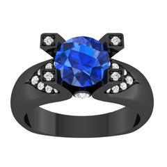 EternalDia 2 Ct D/VVS1 Blue Diamond 14k Sterling Silver Tab-Prong Tension Solitaire Ring - EternalDia