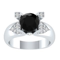 EternalDia 2 Ct Black D/VVS1 Diamond 14k Sterling Silver Tab-Prong Tension Solitaire Ring - EternalDia