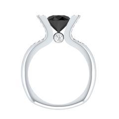 EternalDia 2 Ct Black D/VVS1 Diamond 14k Sterling Silver Tab-Prong Tension Solitaire Ring - EternalDia