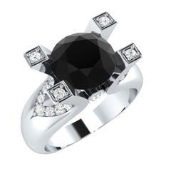 EternalDia 2 Ct Black D/VVS1 Diamond 14k Sterling Silver Tab-Prong Tension Solitaire Ring - EternalDia