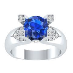 EternalDia 2 Ct Blue D/VVS1 Diamond 14k Sterling Silver Tab-Prong Tension Solitaire Ring - EternalDia