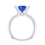 EternalDia 2 Ct Blue D/VVS1 Diamond 14k Sterling Silver Tab-Prong Tension Solitaire Ring - EternalDia
