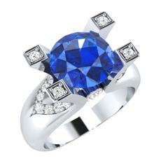 EternalDia 2 Ct Blue D/VVS1 Diamond 14k Sterling Silver Tab-Prong Tension Solitaire Ring - EternalDia