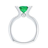 EternalDia 2 Ct Green D/VVS1 Diamond 14k Sterling Silver Tab-Prong Tension Solitaire Ring - EternalDia