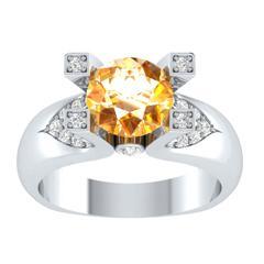 EternalDia 2ct Yellow D/VVS1 Diamond 14k Sterling Silver Tab-Prong Tension Solitaire Ring - EternalDia