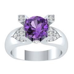 EternalDia 2ct Purple D/VVS1 Diamond 14k Sterling Silver Tab-Prong Tension Solitaire Ring - EternalDia