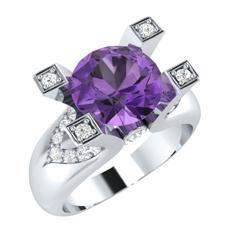 EternalDia 2ct Purple D/VVS1 Diamond 14k Sterling Silver Tab-Prong Tension Solitaire Ring - EternalDia